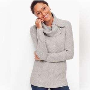 Talbots Grey Split Neck Sweater Foldover Zipper Turtleneck Size Medium